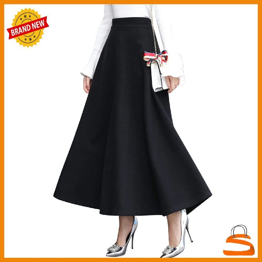 Vintage High Waist Wool Blend Plaid Maxi Skirt with Pocket